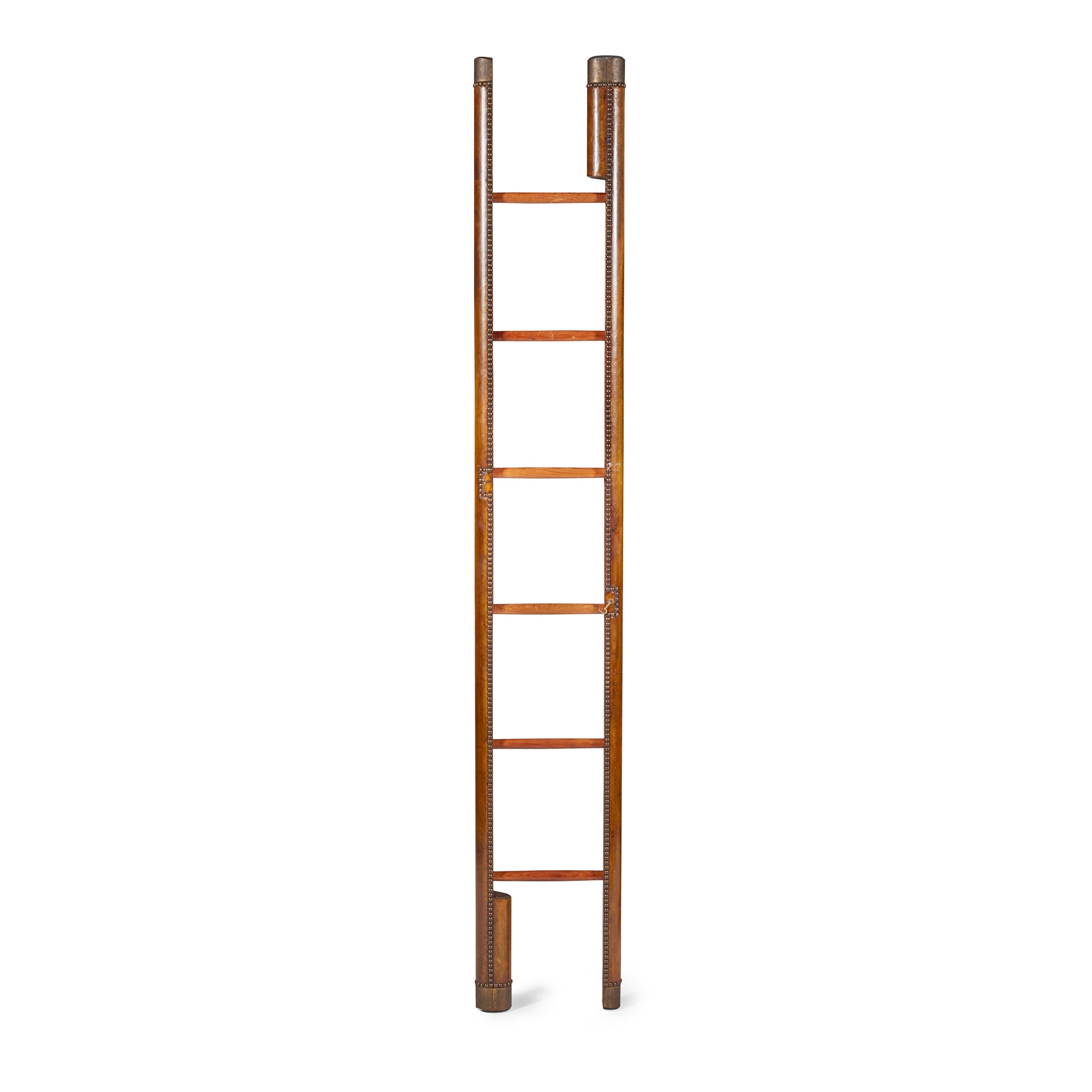 LEATHER AND MAHOGANY FOLDING LIBRARY LADDER