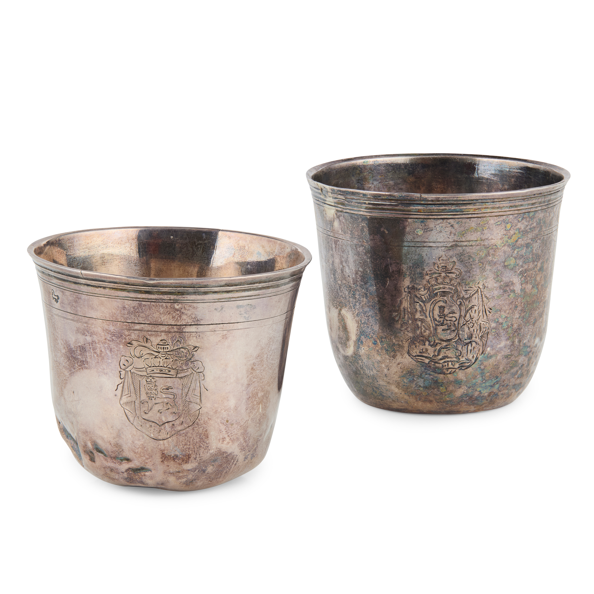 A PAIR OF FRENCH SILVER CAMPAIGN BEAKERS