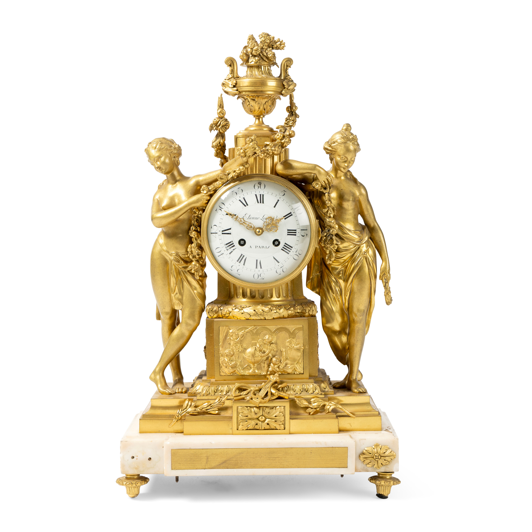 A FRENCH GILT METAL MANTEL CLOCK