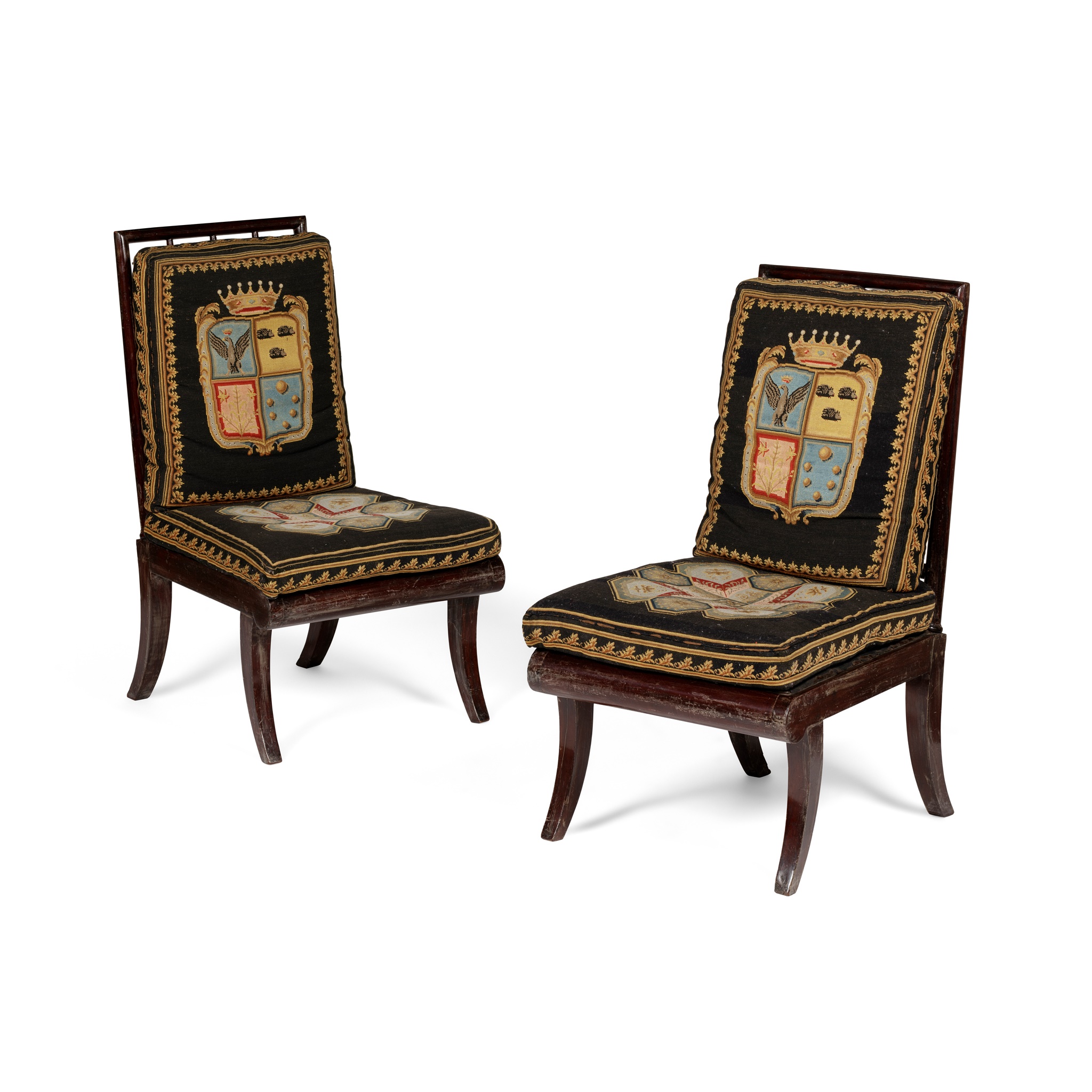 PAIR OF NORTH ITALIAN MAHOGANY AND NEEDLEWORK SIDE CHAIRS