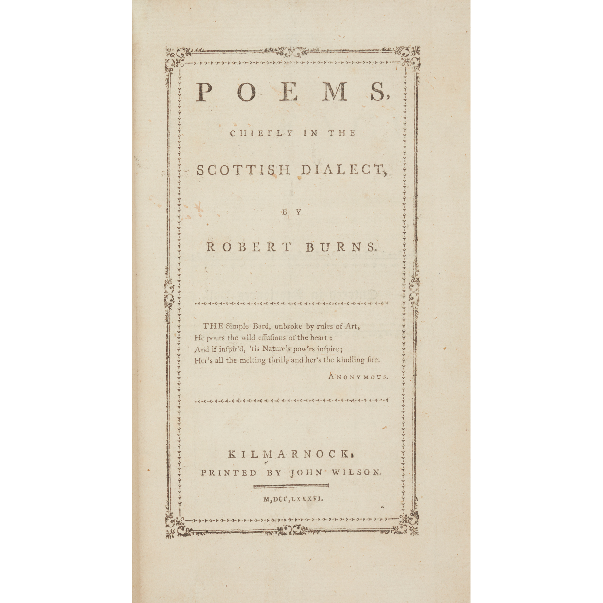 Burns, Robert - The "Kilmarnock Burns"