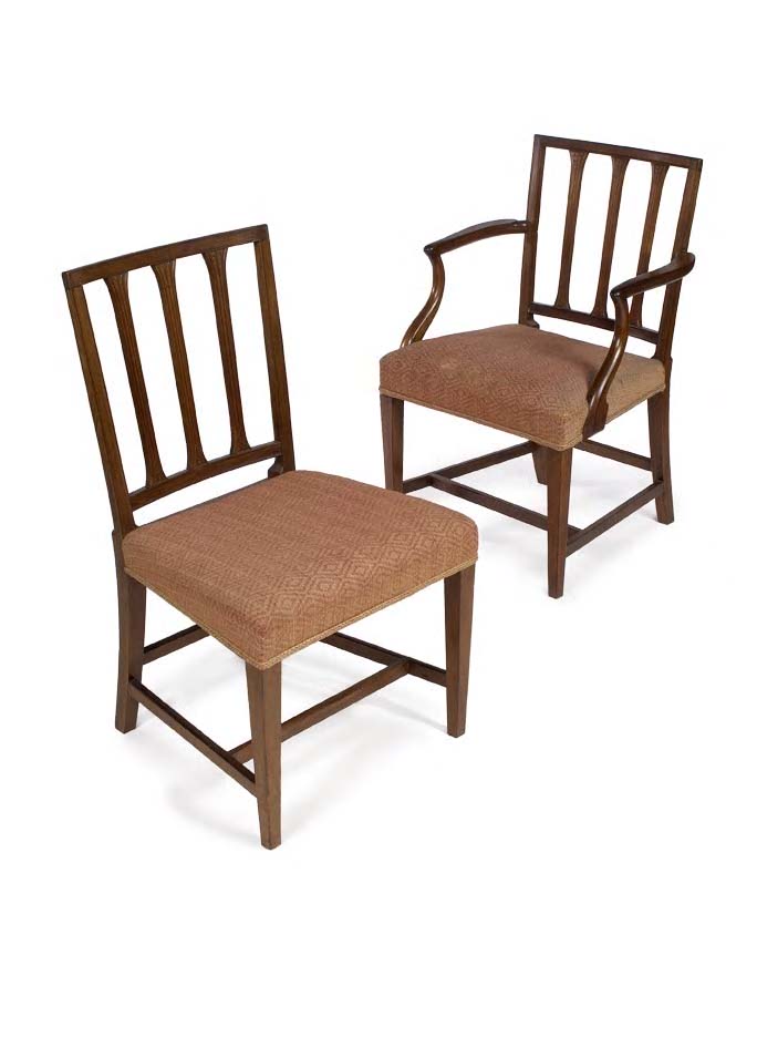 A set of eight early 19th century mahogany 'brander back' dining chairs