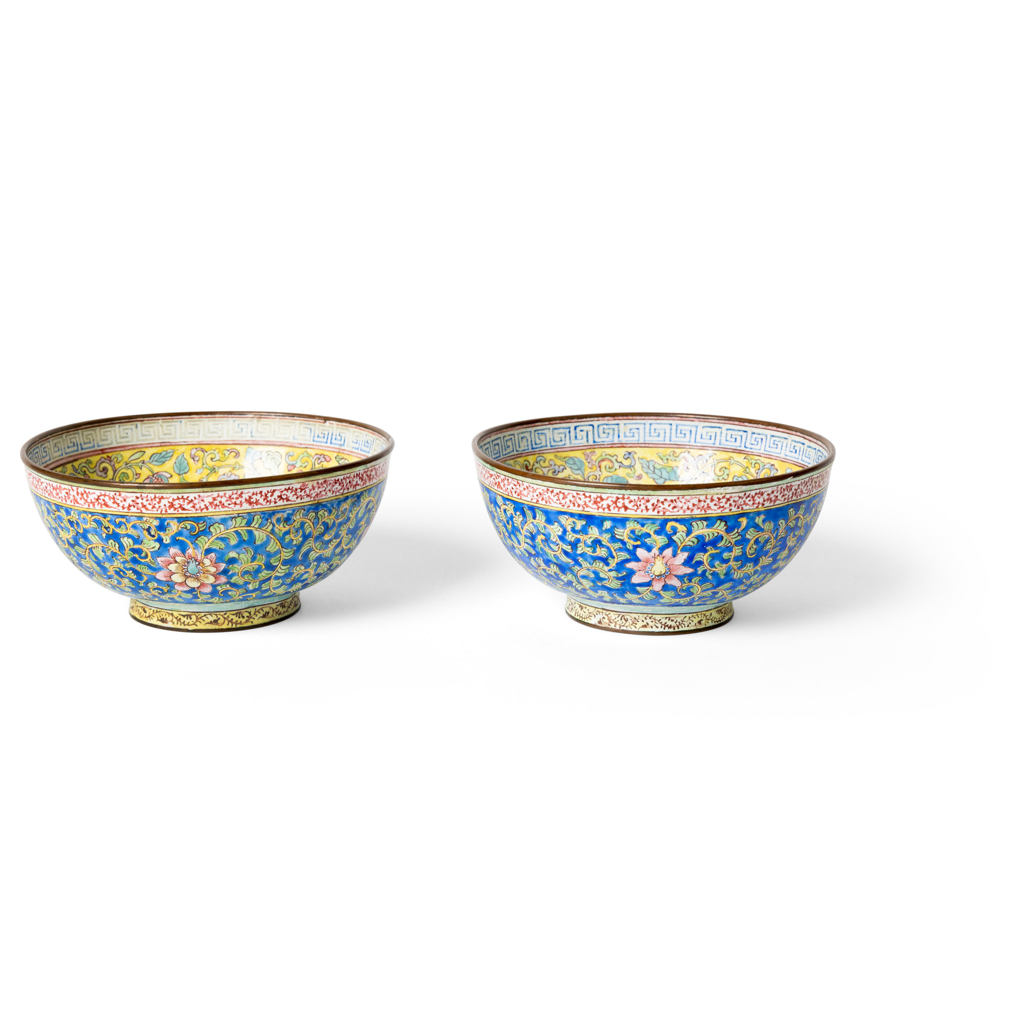 PAIR OF CHINESE CANTON PAINTED ENAMEL BOWLS