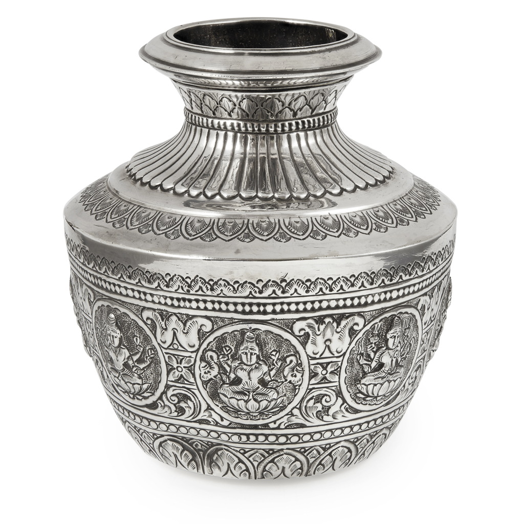 INDIAN WHITE METAL WATER VESSEL (GANGA-JUMNA LOTA)