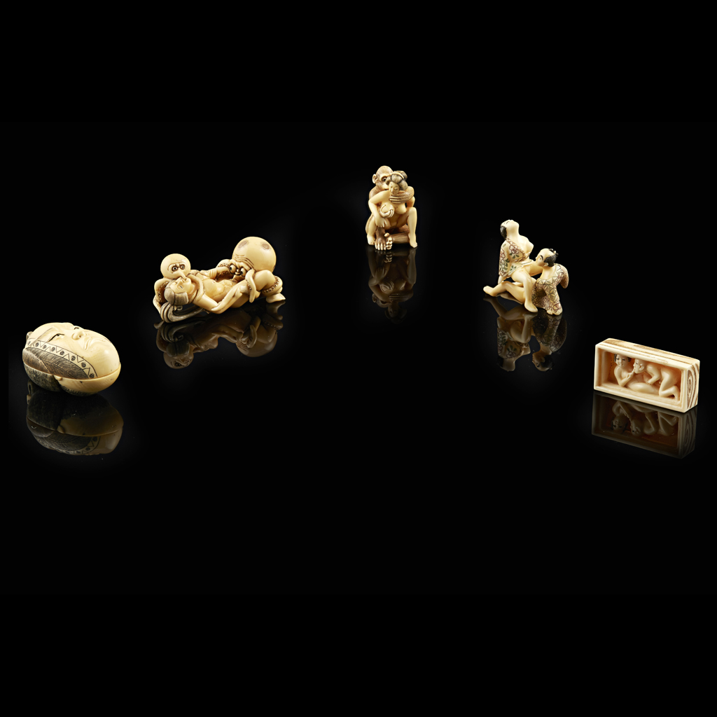 GROUP OF FIVE EROTIC NETSUKE