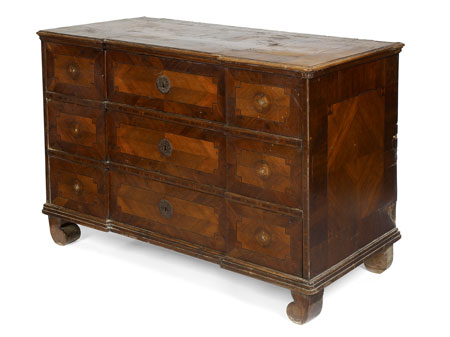 An 18th century walnut and yew wood crossbanded commode Probably Irish