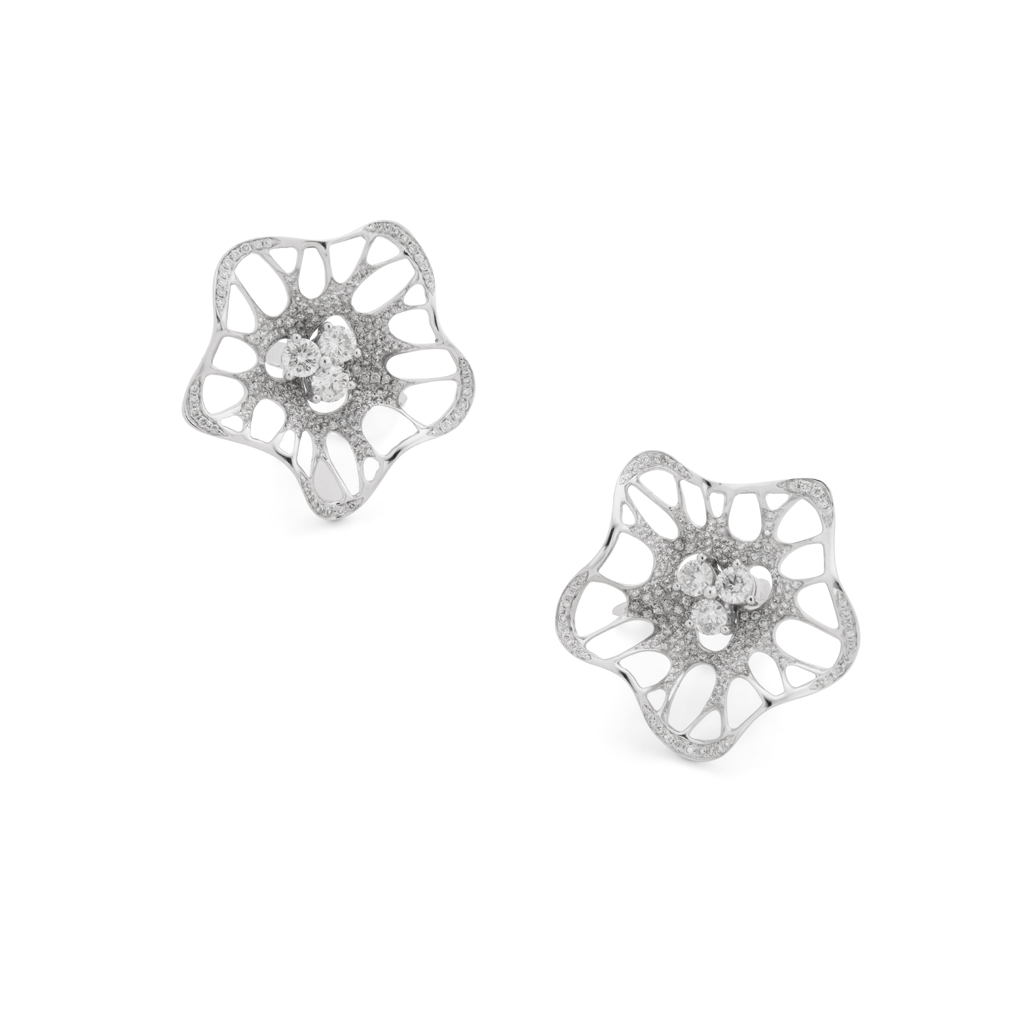 A pair of diamond floral earrings