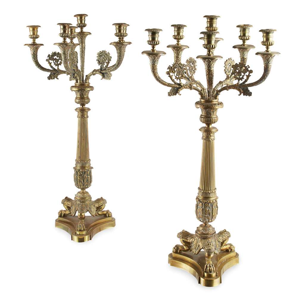 PAIR OF EMPIRE STYLE BRASS CANDELABRA