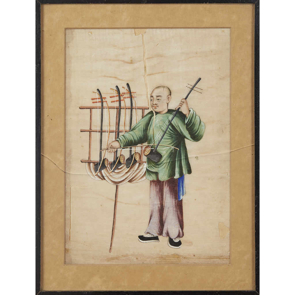 FIVE RICE PAPER PAINTINGS DEPICTING STREET VENDORS