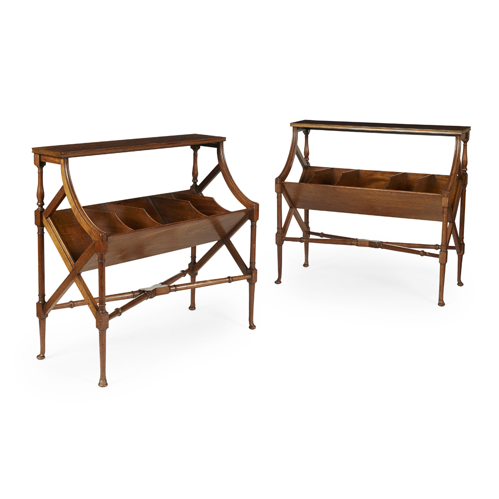 PAIR OF EDWARDIAN MAHOGANY BOOK TROUGHS