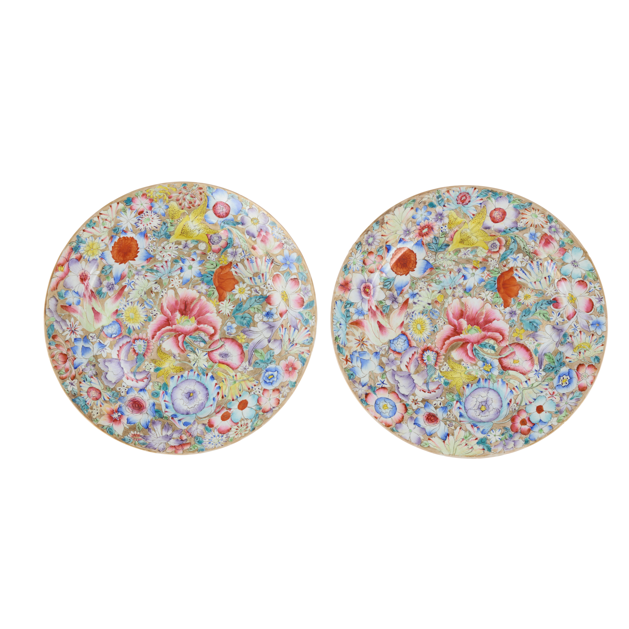 PAIR OF CHINESE FAMILLE ROSE 'MILLEFLEUR' DISHES