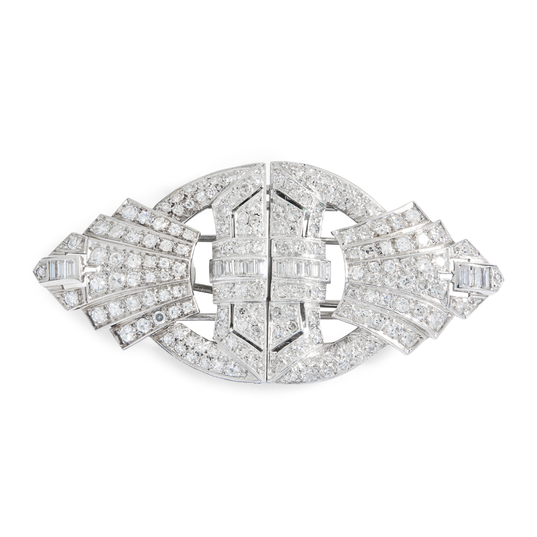 A diamond double-clip brooch, circa 1930s