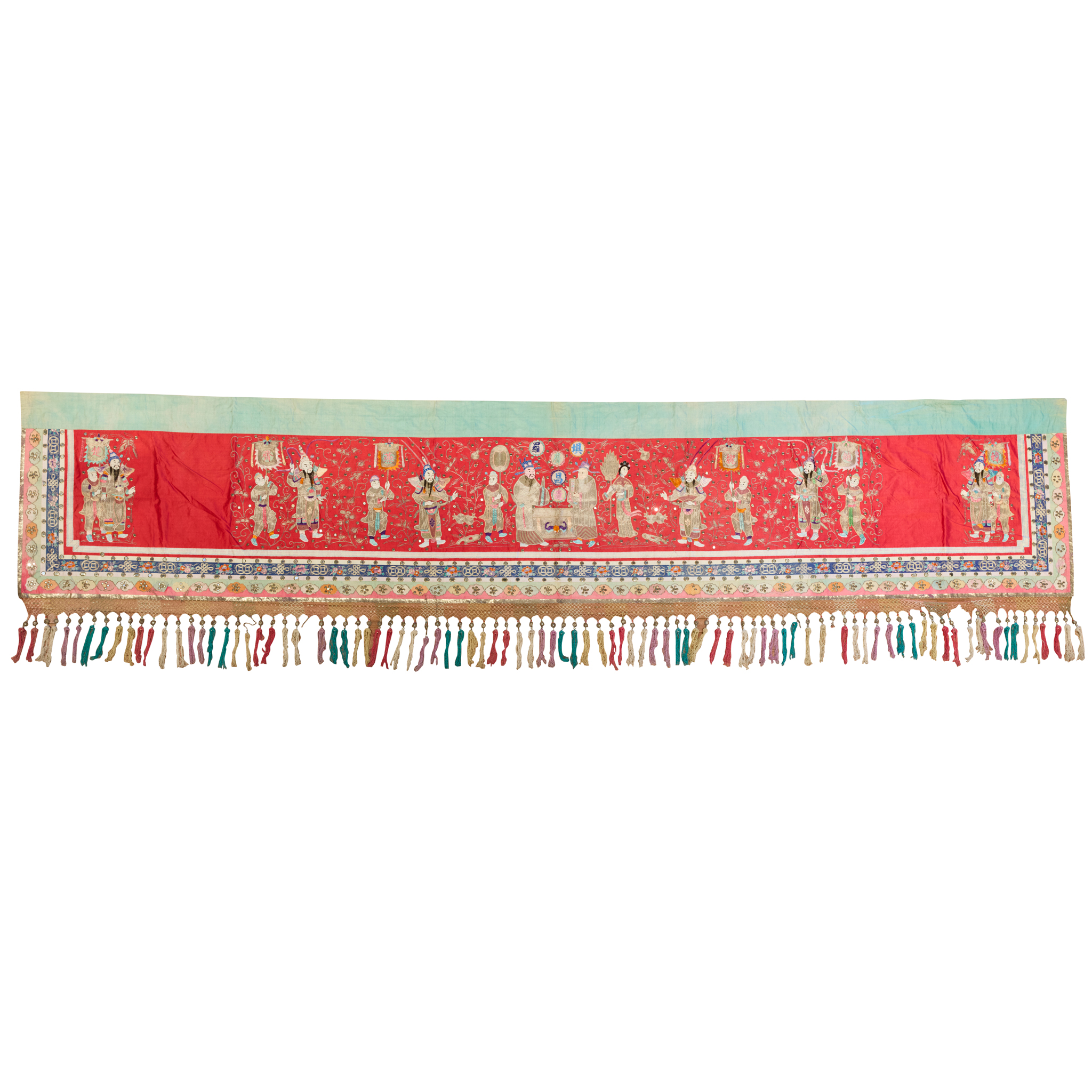 RED-GROUND SILK EMBROIDERED 'WARRIOR' HORIZONTAL BANNER