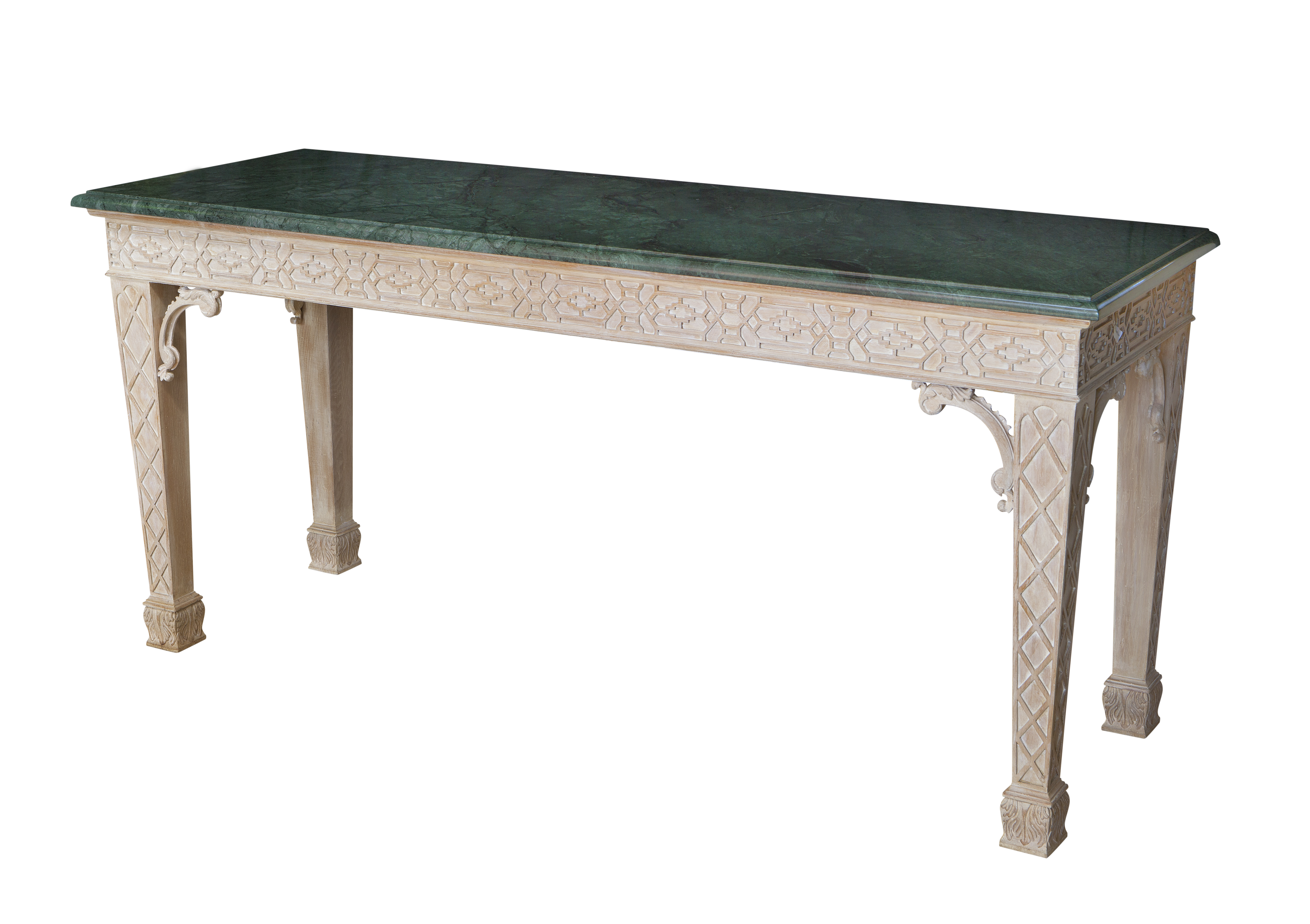 GEORGE III STYLE LIMED OAK AND MARBLE SERVING TABLE