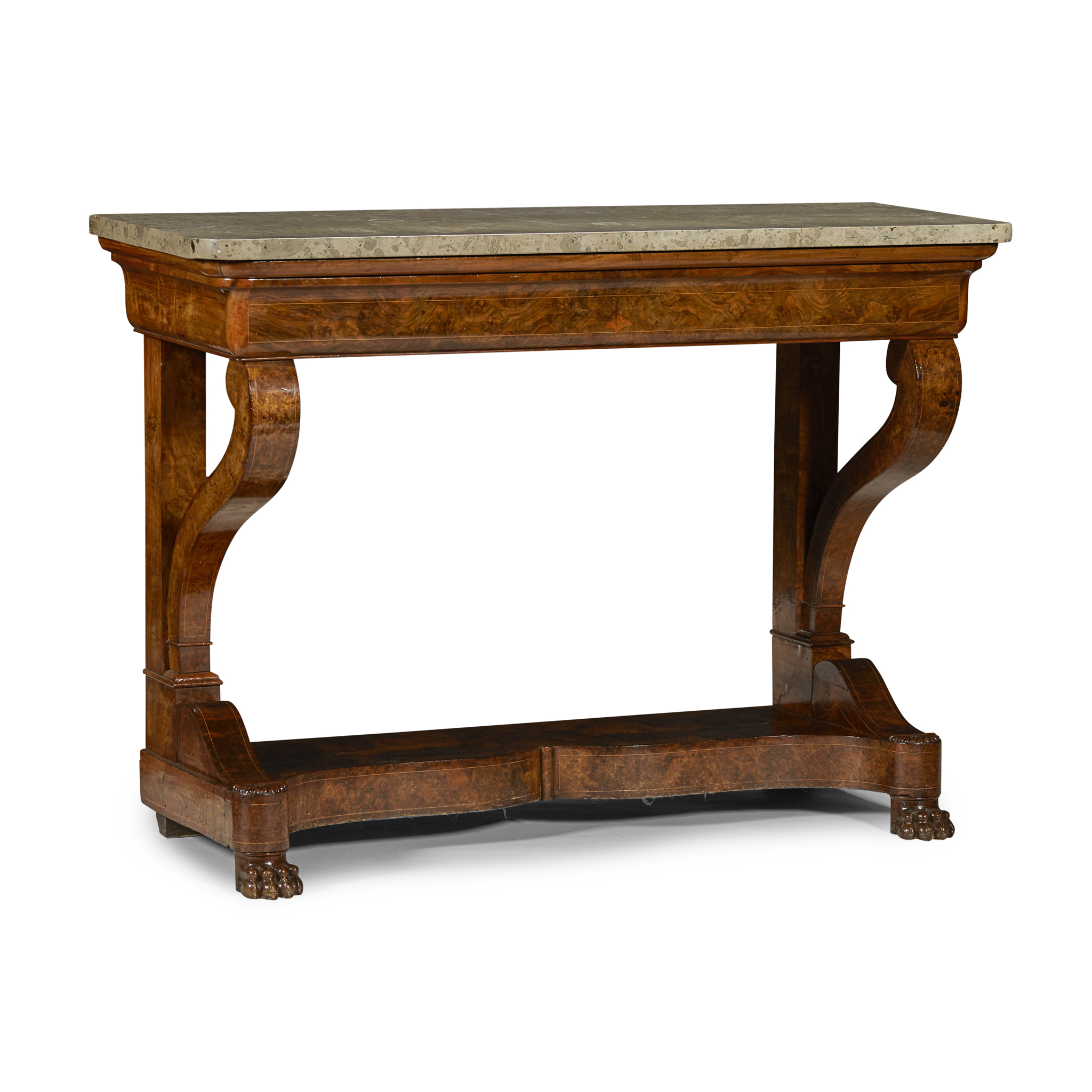 CHARLES X WALNUT MARBLE TOPPED CONSOLE TABLE