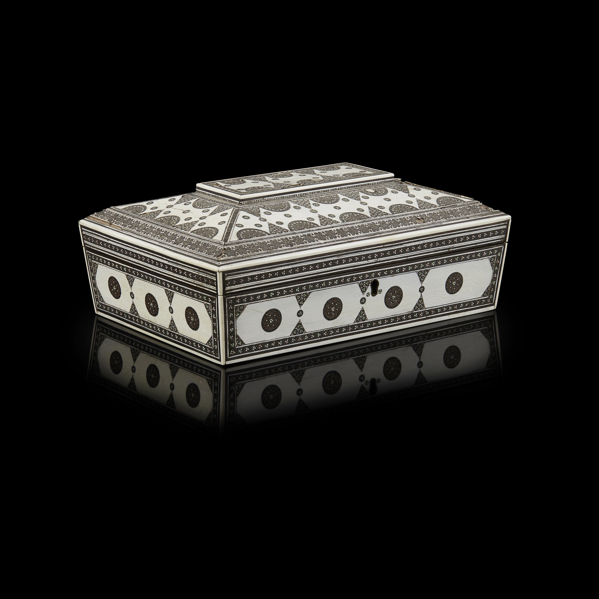 ANGLO-INDIAN IVORY AND SADELI WORK SEWING BOX