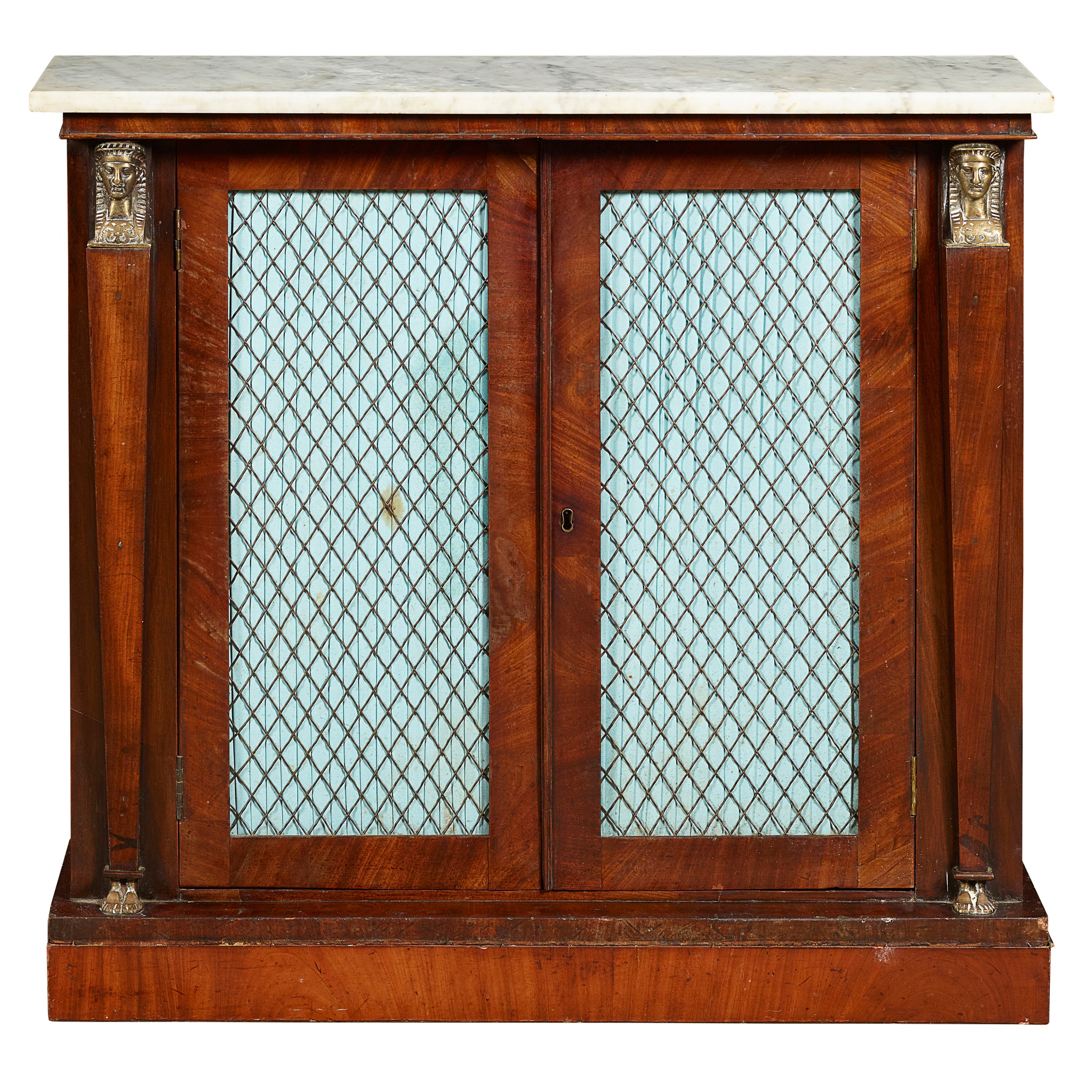 REGENCY MAHOGANY MARBLE TOP SIDE CABINET