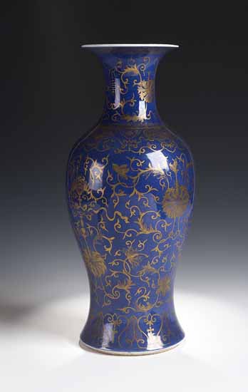 A tall Chinese powder blue baluster vase