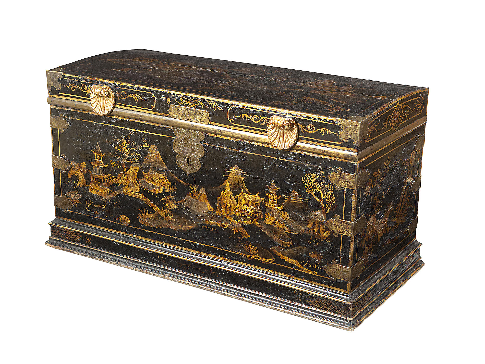 GEORGE III BLACK AND GILT JAPANNED CHEST
