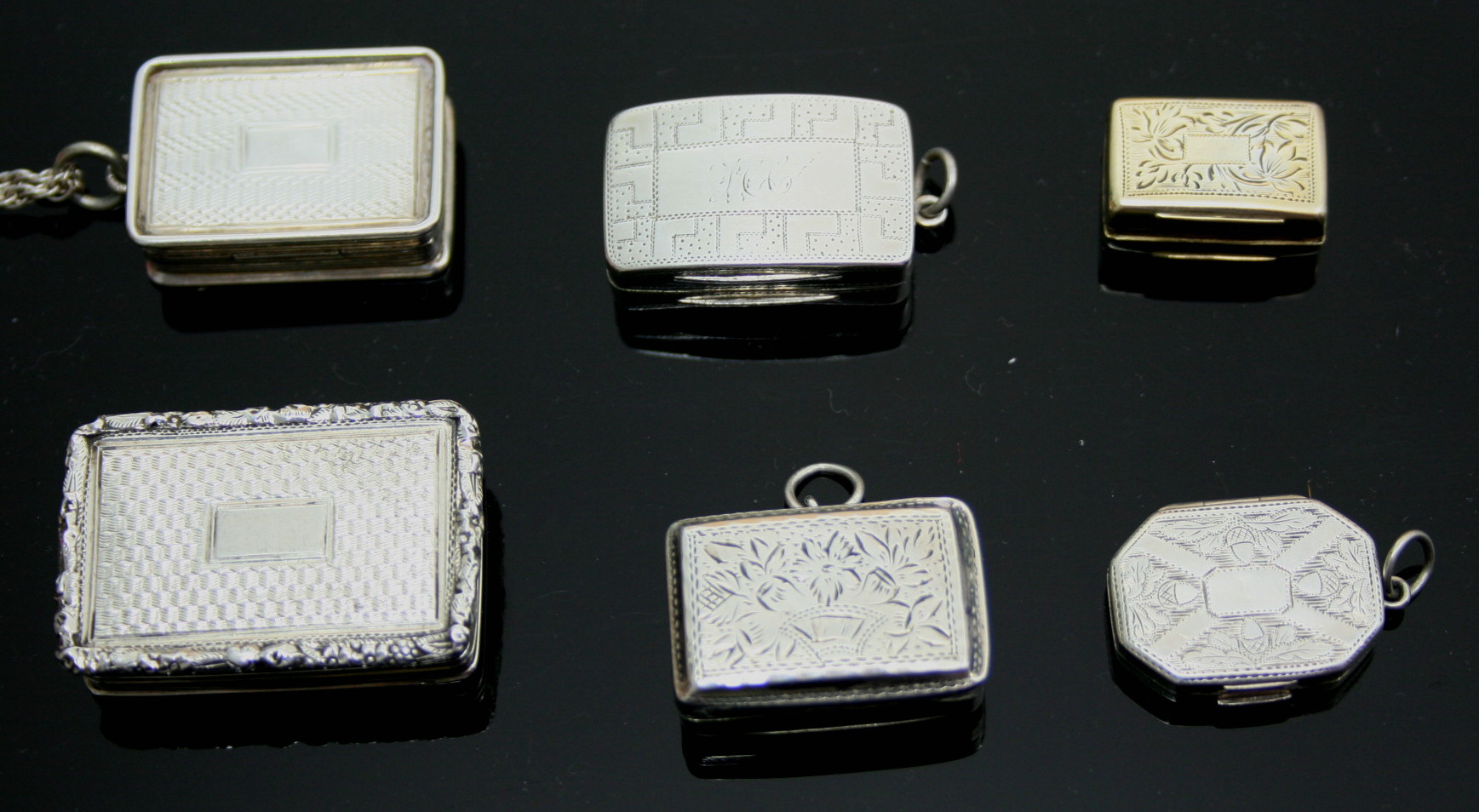 A group of six early 19th century silver vinaigerettes
