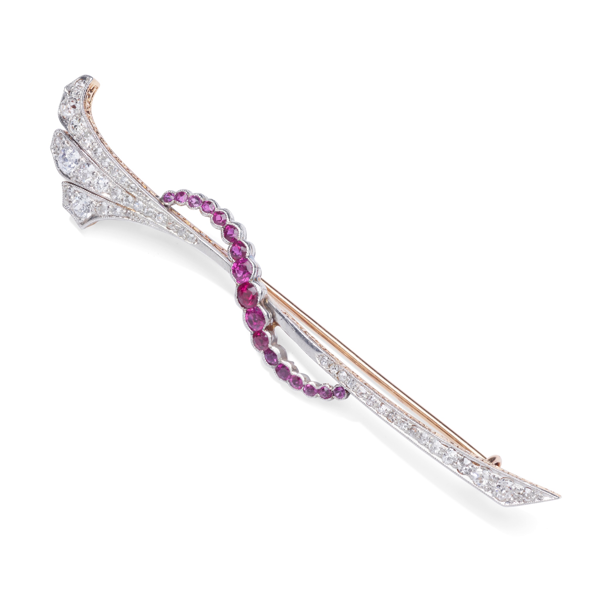 An early 20th century synthetic ruby and diamond brooch