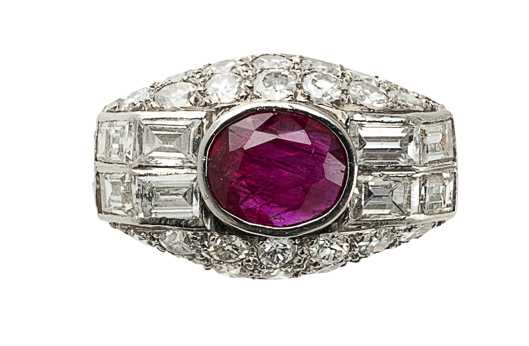 A 1930s French ruby and diamond set ring