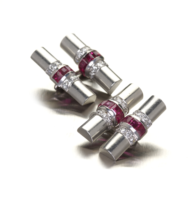 A pair of ruby and diamond set cufflinks