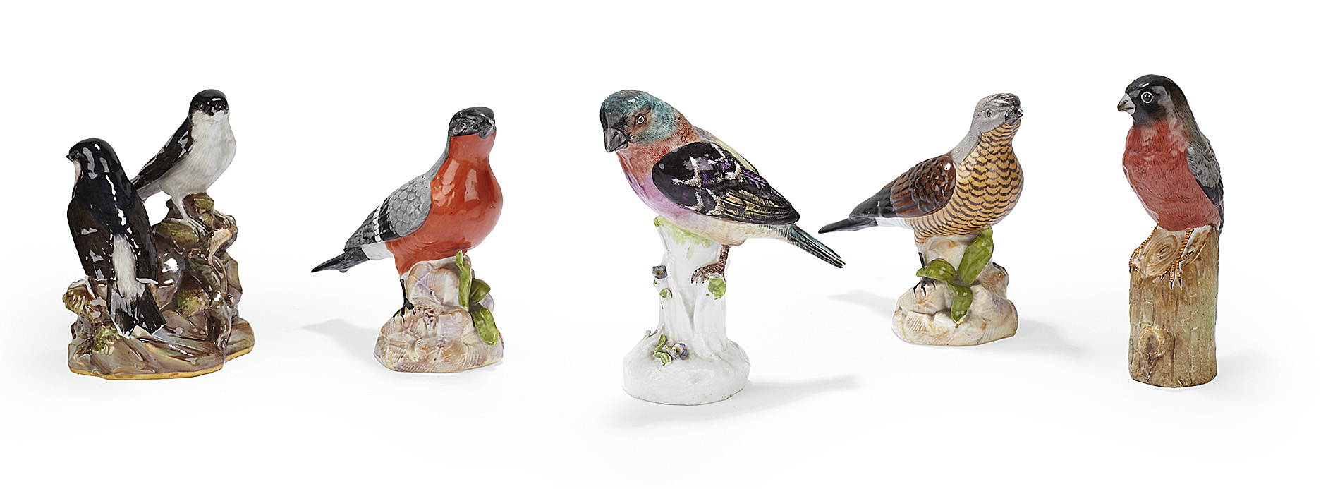 FIVE CONTINENTAL PORCELAIN BIRD GROUPS