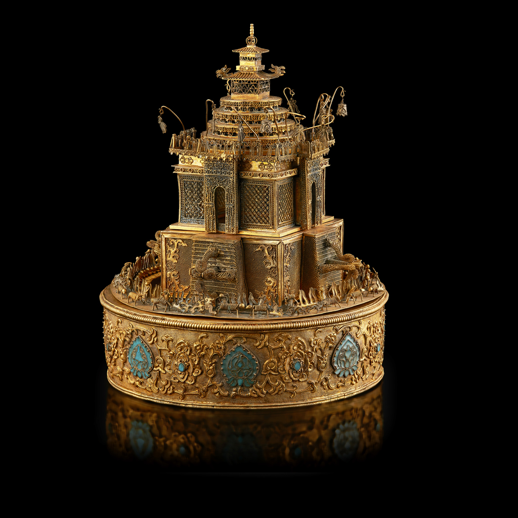GILT METAL MODEL OF A TEMPLE