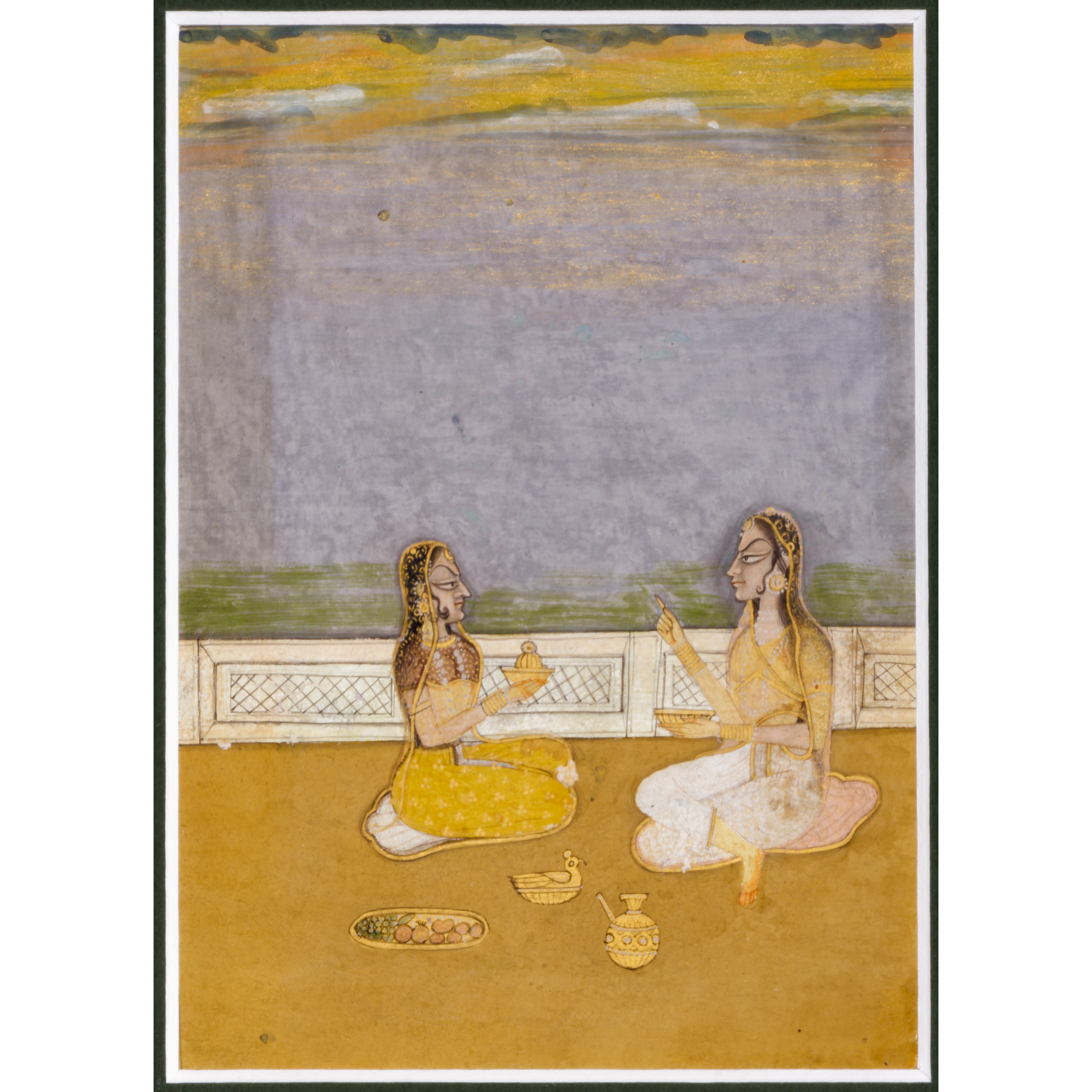 TWO LADIES EXCHANGING PLEASANTRIES ON A PALACE TERRACE