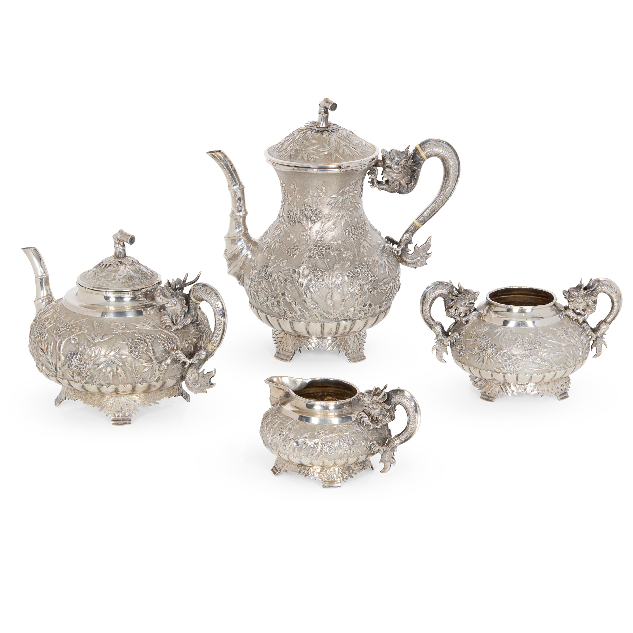 CHINESE EXPORT SILVER FOUR PIECE TEA SERVICE
