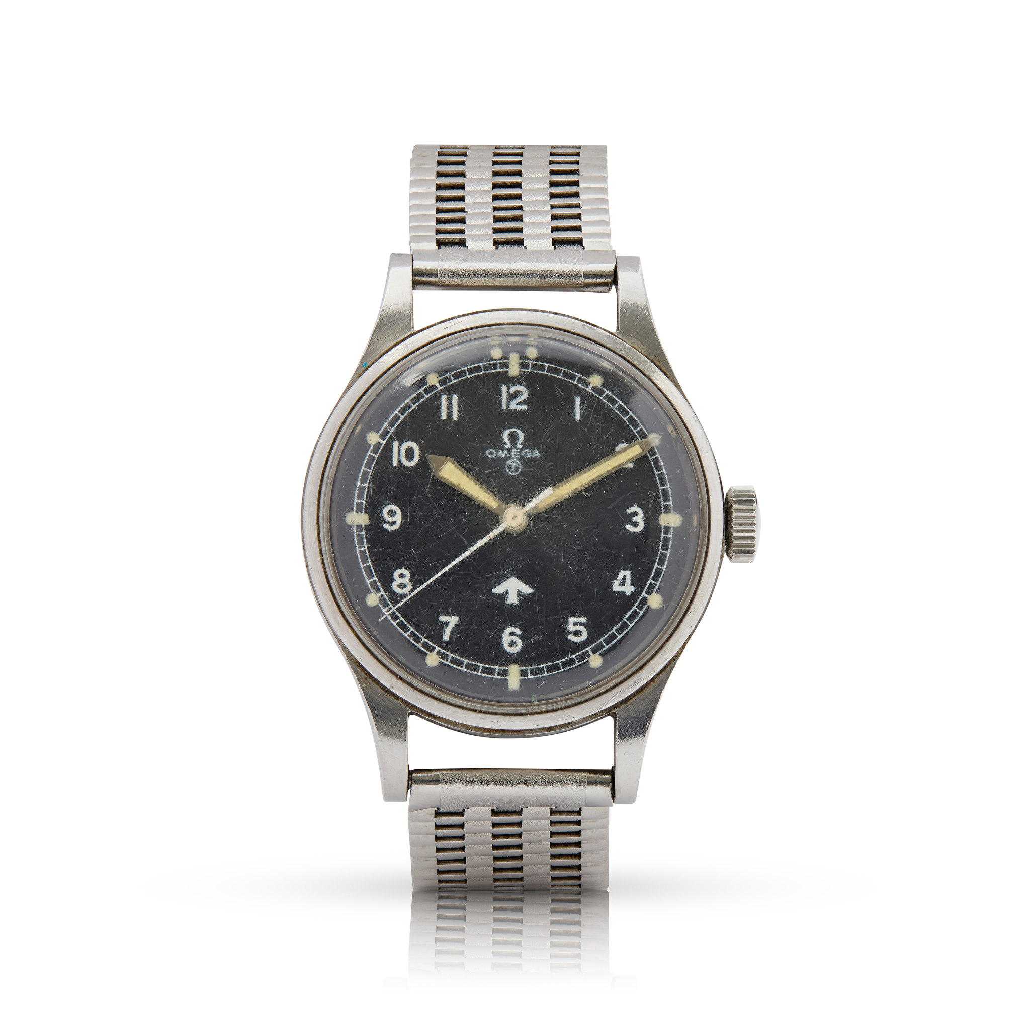 Omega. A stainless steel British military RAF issued mechanical wristwatch
