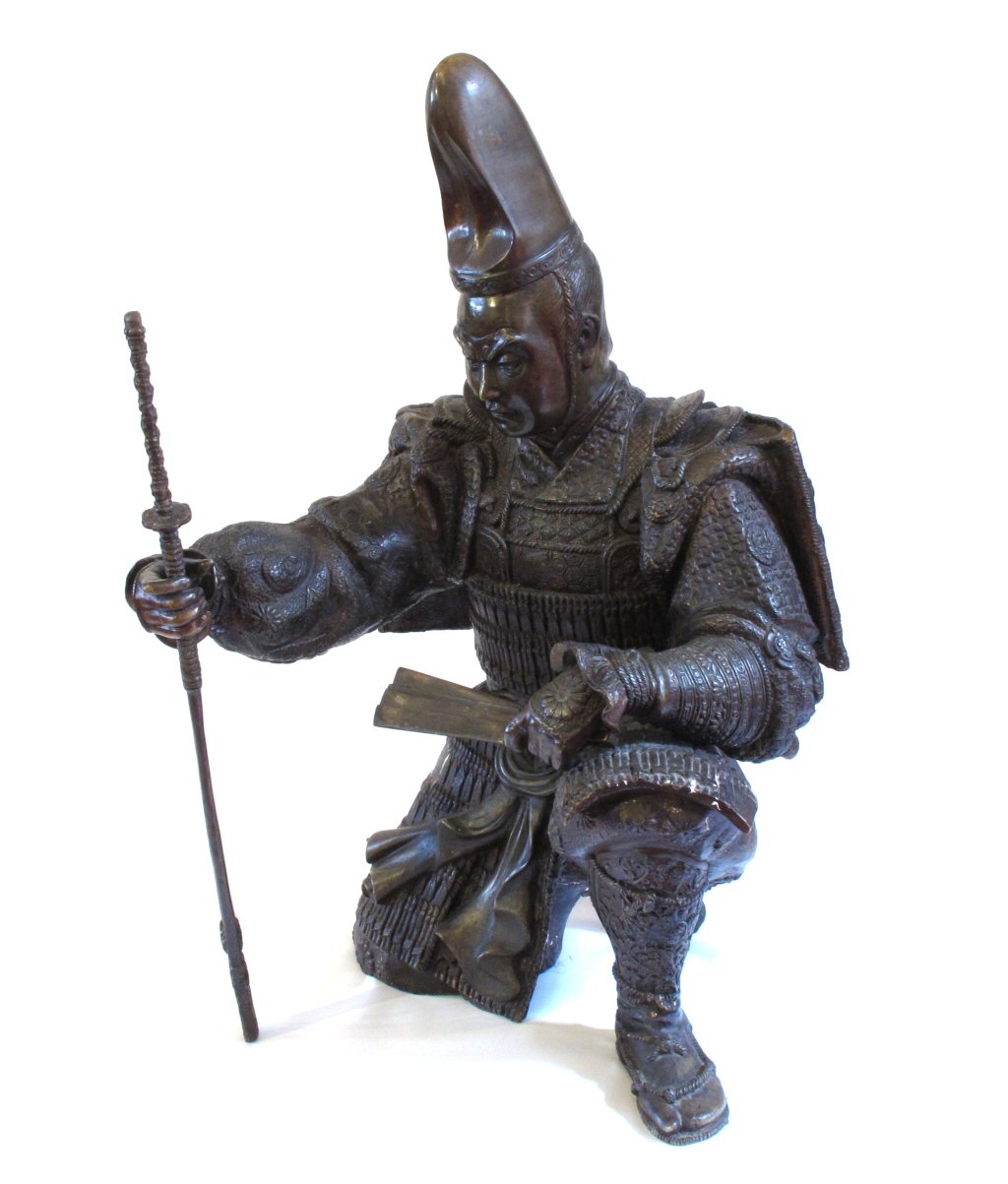 LARGE BRONZE FIGURE OF A SAMURAI