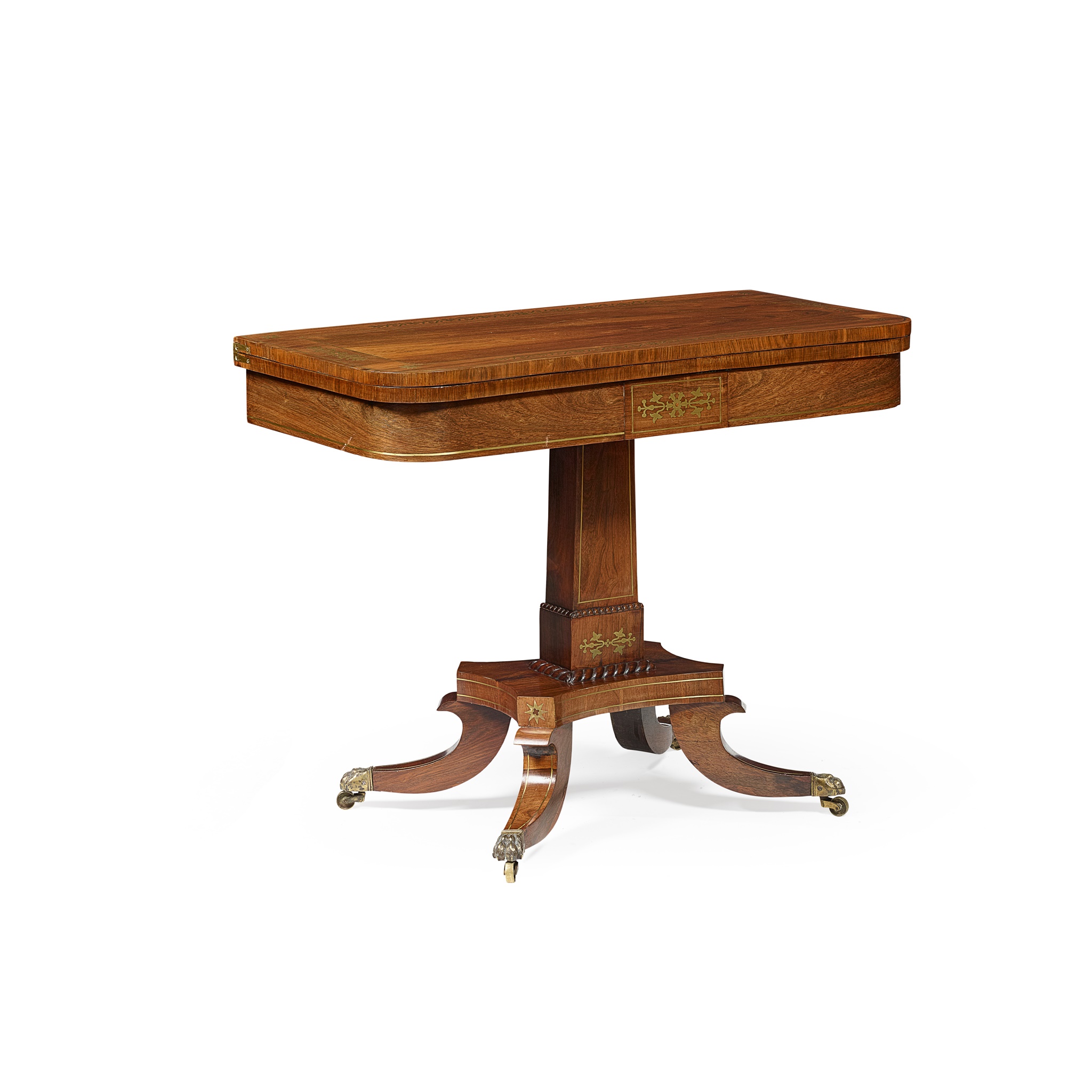 REGENCY ROSEWOOD AND BRASS INLAID CARD TABLE
