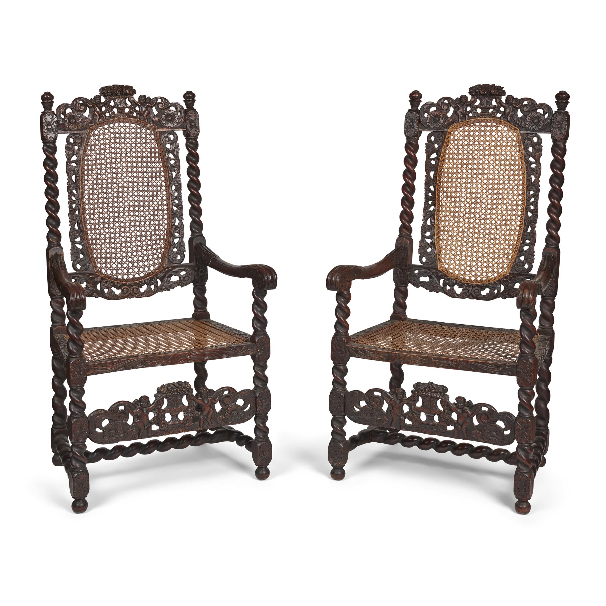 PAIR OF WILLIAM AND MARY WALNUT ARMCHAIRS