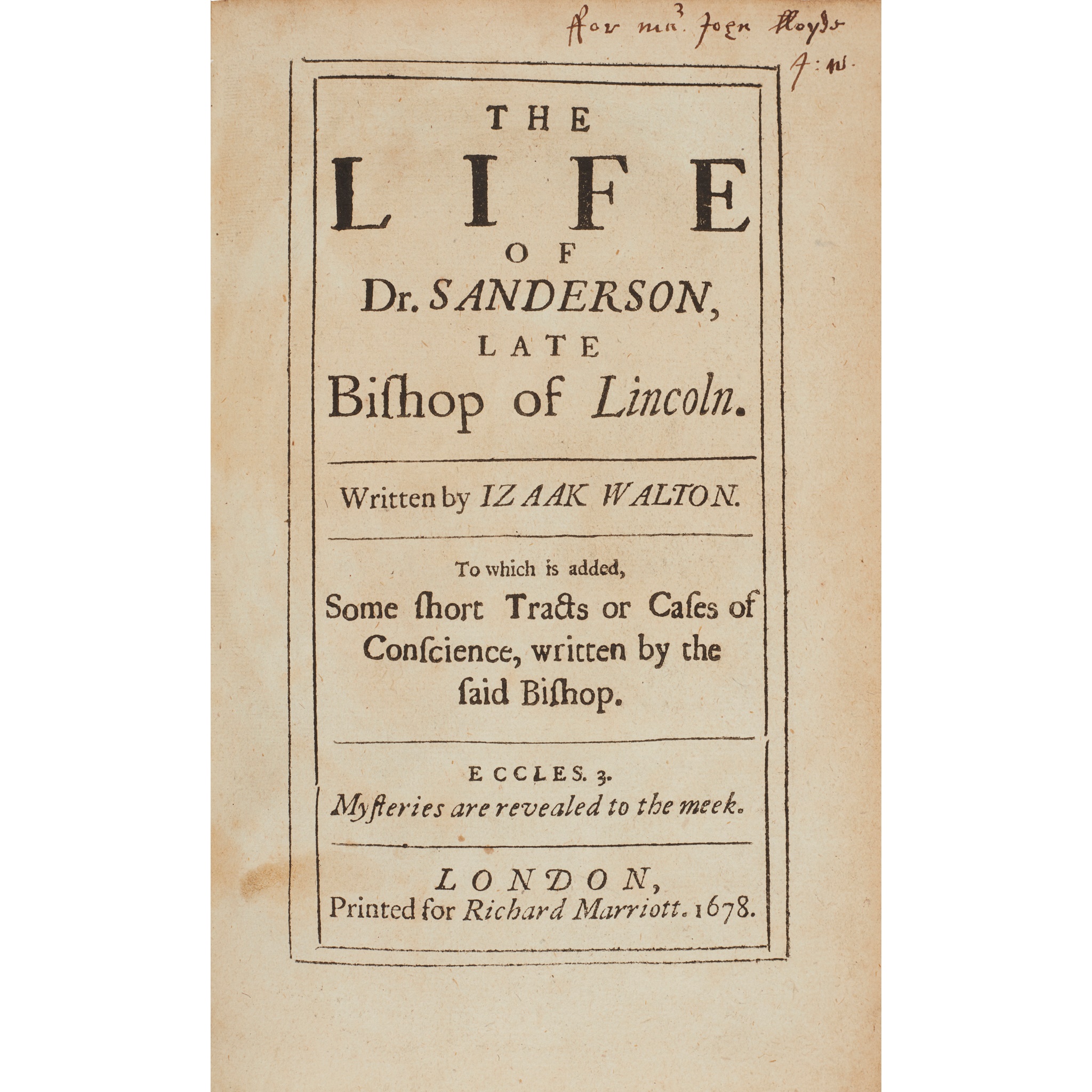 Walton, Izaak - presentation copy