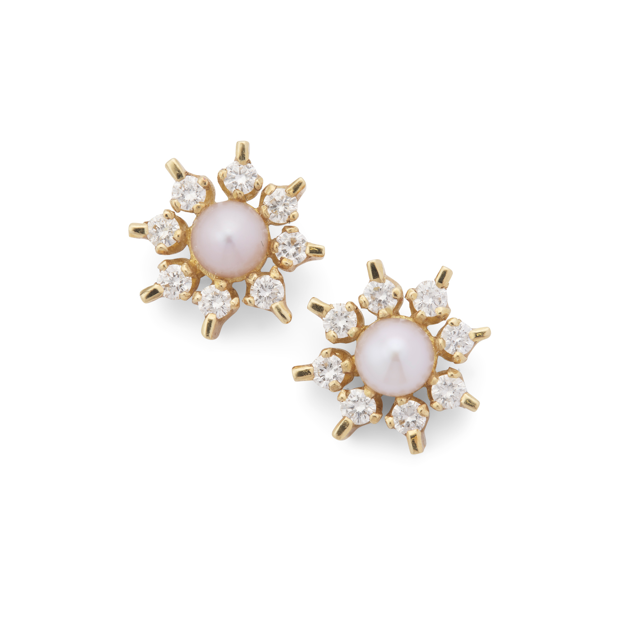 Cairncross of Perth: A pair of 18ct gold Scottish freshwater pearl and diamond cluster earrings