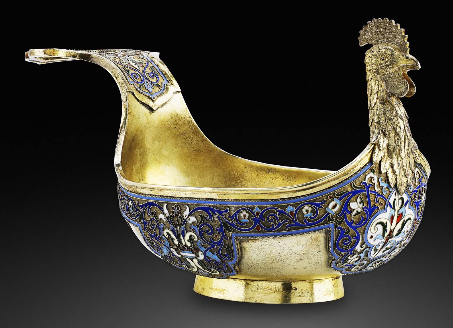 A Russian silver-gilt and cloisonné enamel kovsch
