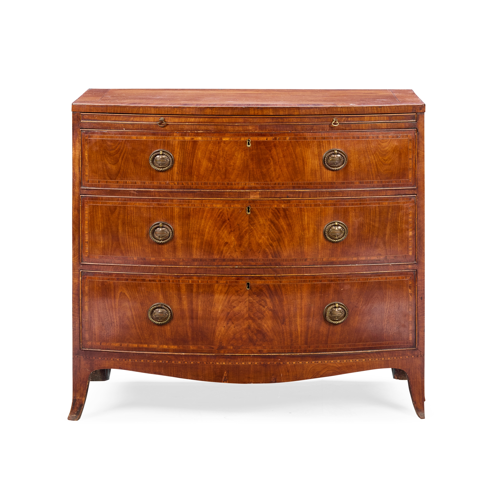LATE GEORGE III MAHOGANY INLAID BOWFRONT CHEST OF DRAWERS