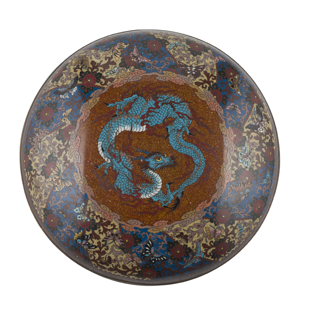 LARGE CLOISONNÉ ENAMEL CIRCULAR BOX AND COVER
