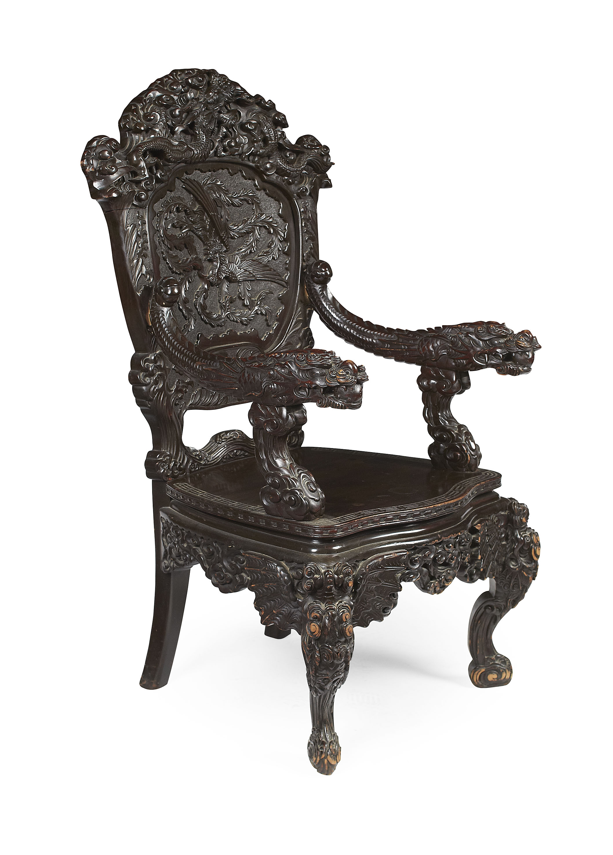 JAPANESE CARVED DRAGON ARMCHAIR