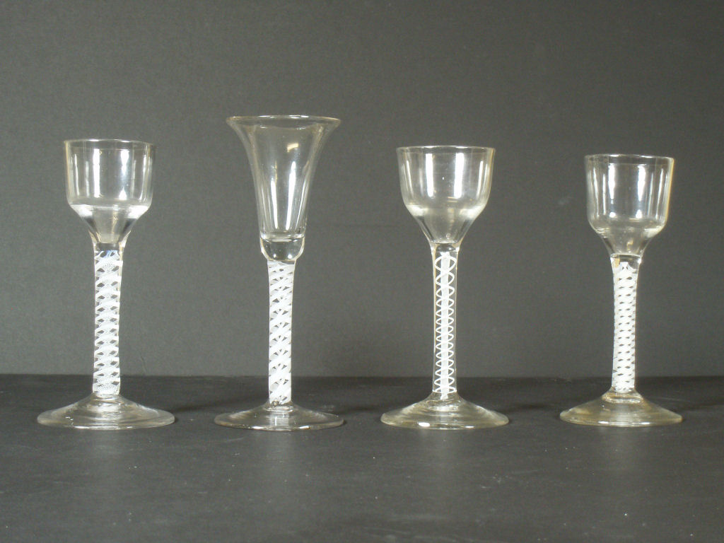 Three mid 18th century cordial glasses