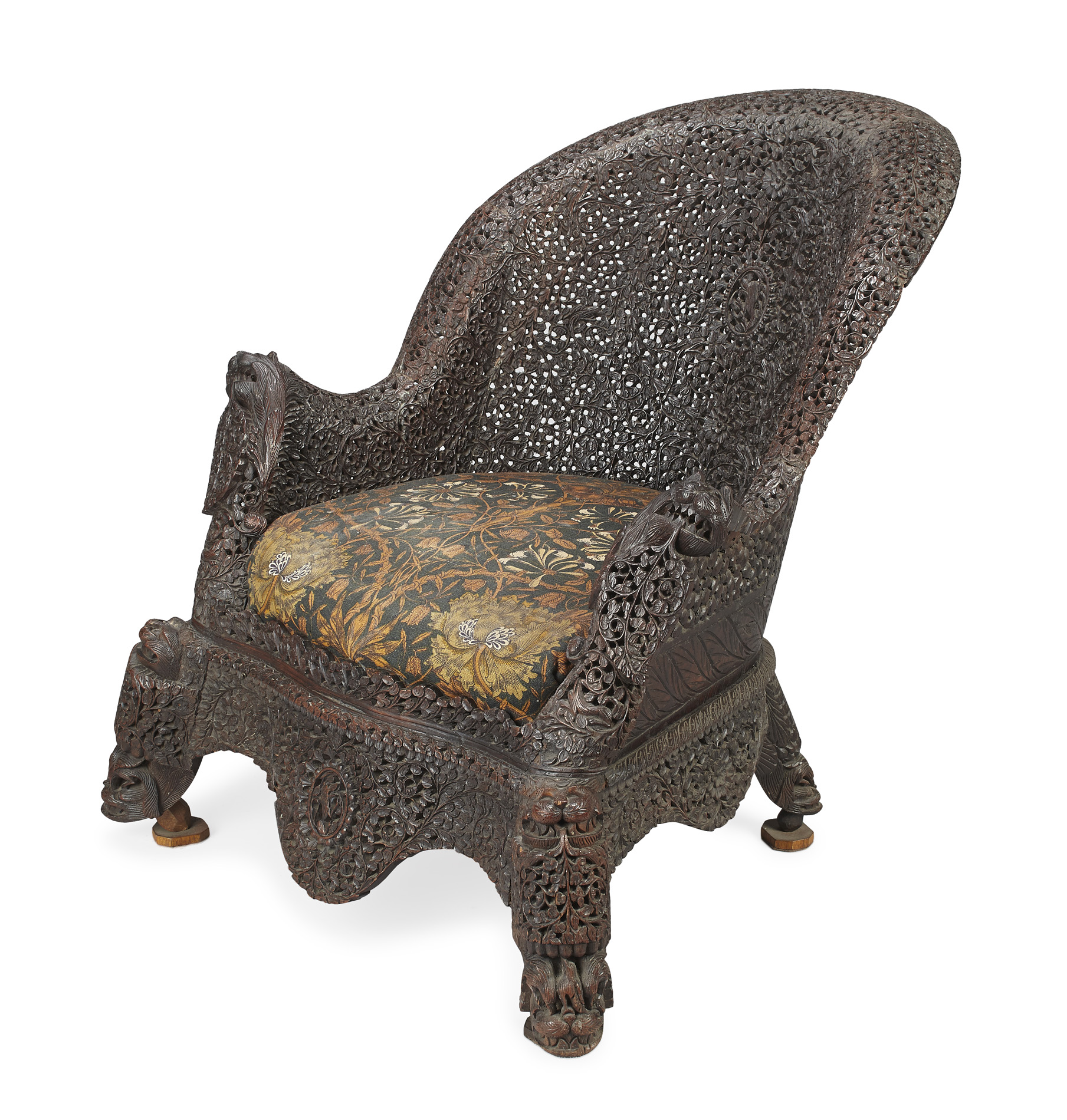 ANGLO INDIAN CARVED HARDWOOD ARMCHAIR