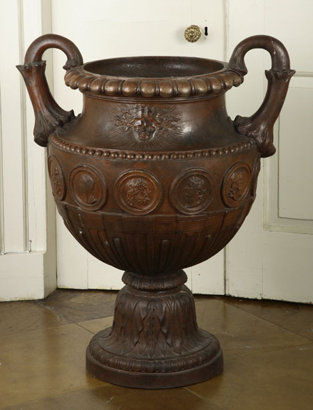 A large stoneware twin handled urn