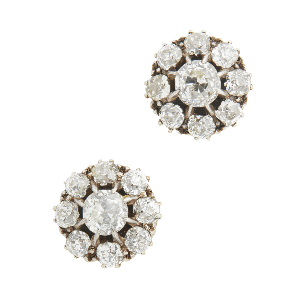 A pair of diamond set cluster earrings