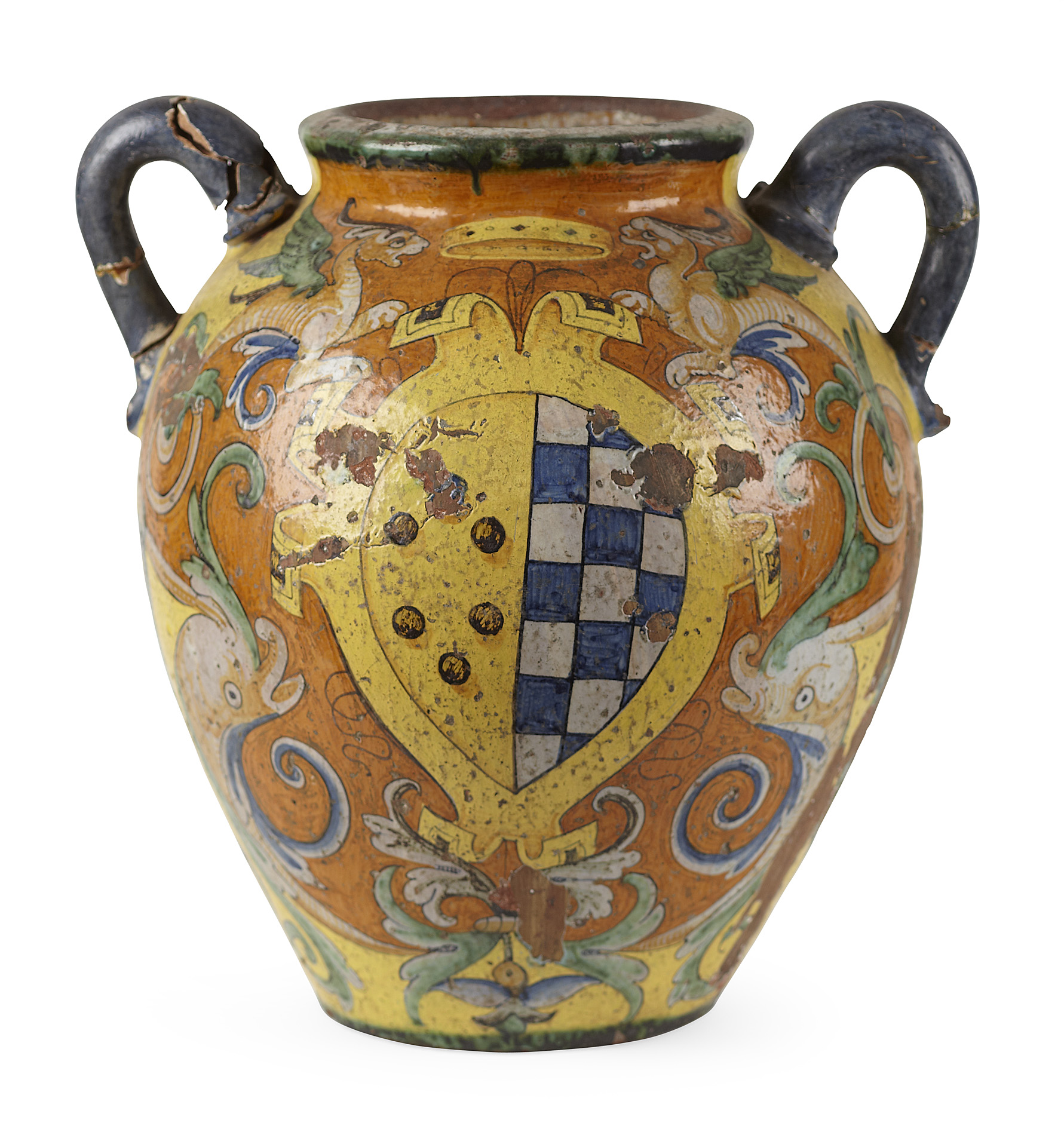 ITALIAN MAIOLICA TWIN HANDLED DRUG JAR