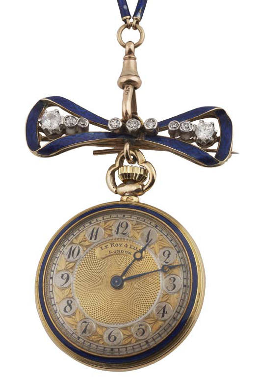 LE ROY & FILS - a Belle Époque diamond and deep blue enamelled fob watch with chain