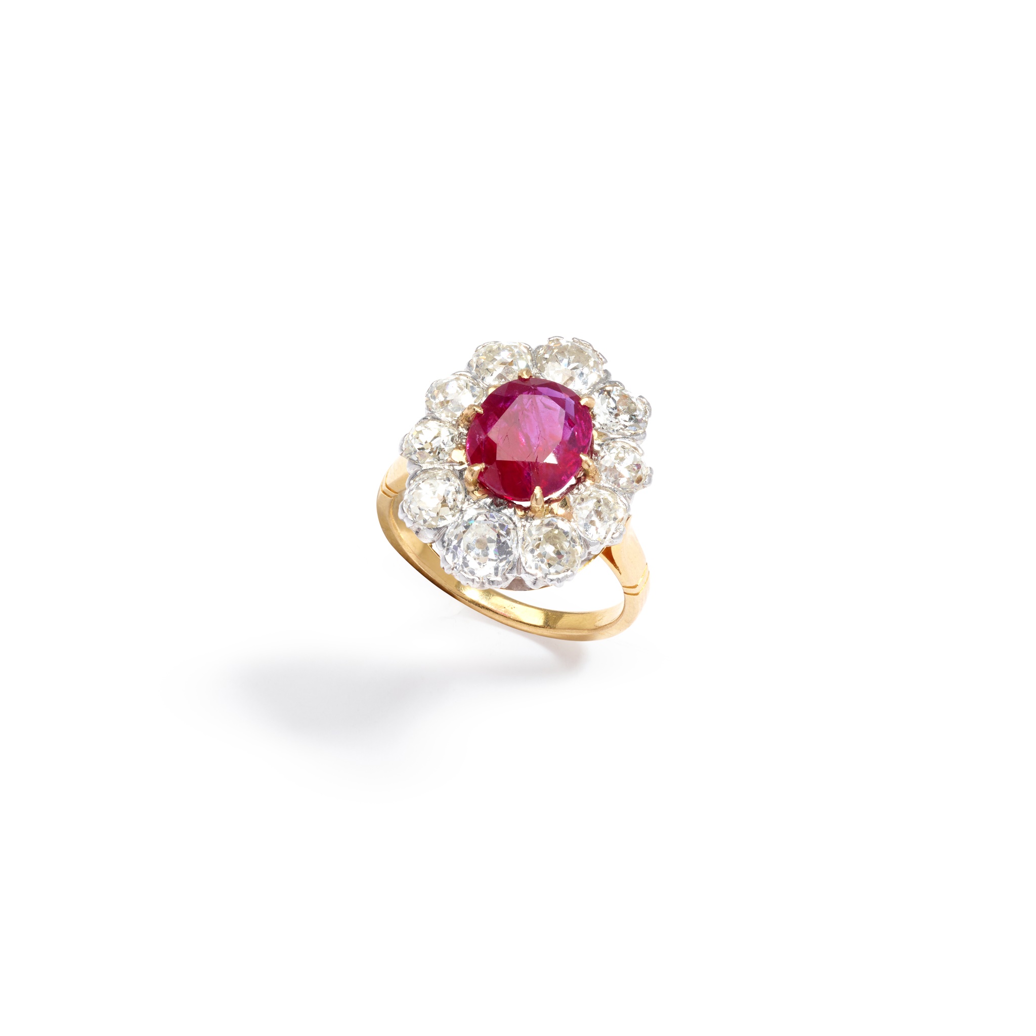 A ruby and diamond cluster ring
