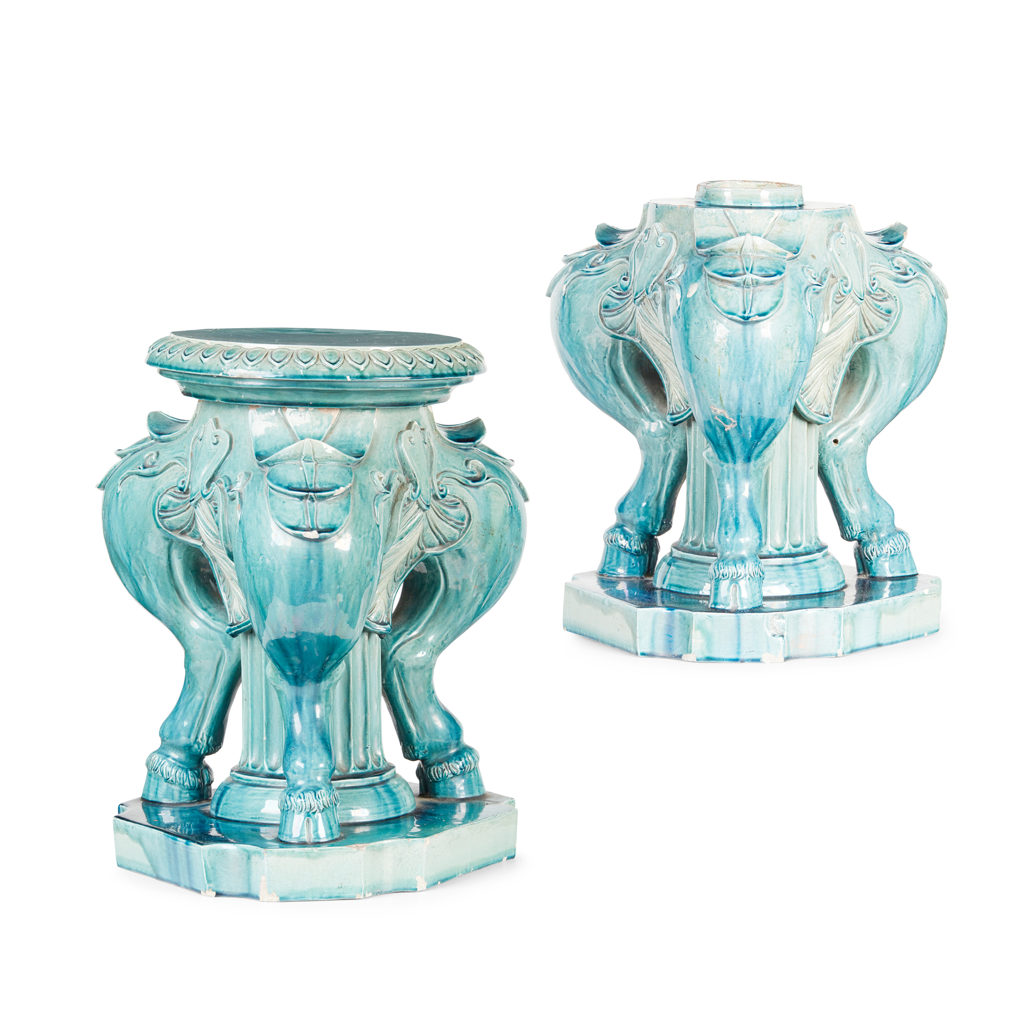 PAIR OF MAJOLICA JARDINIERE STANDS