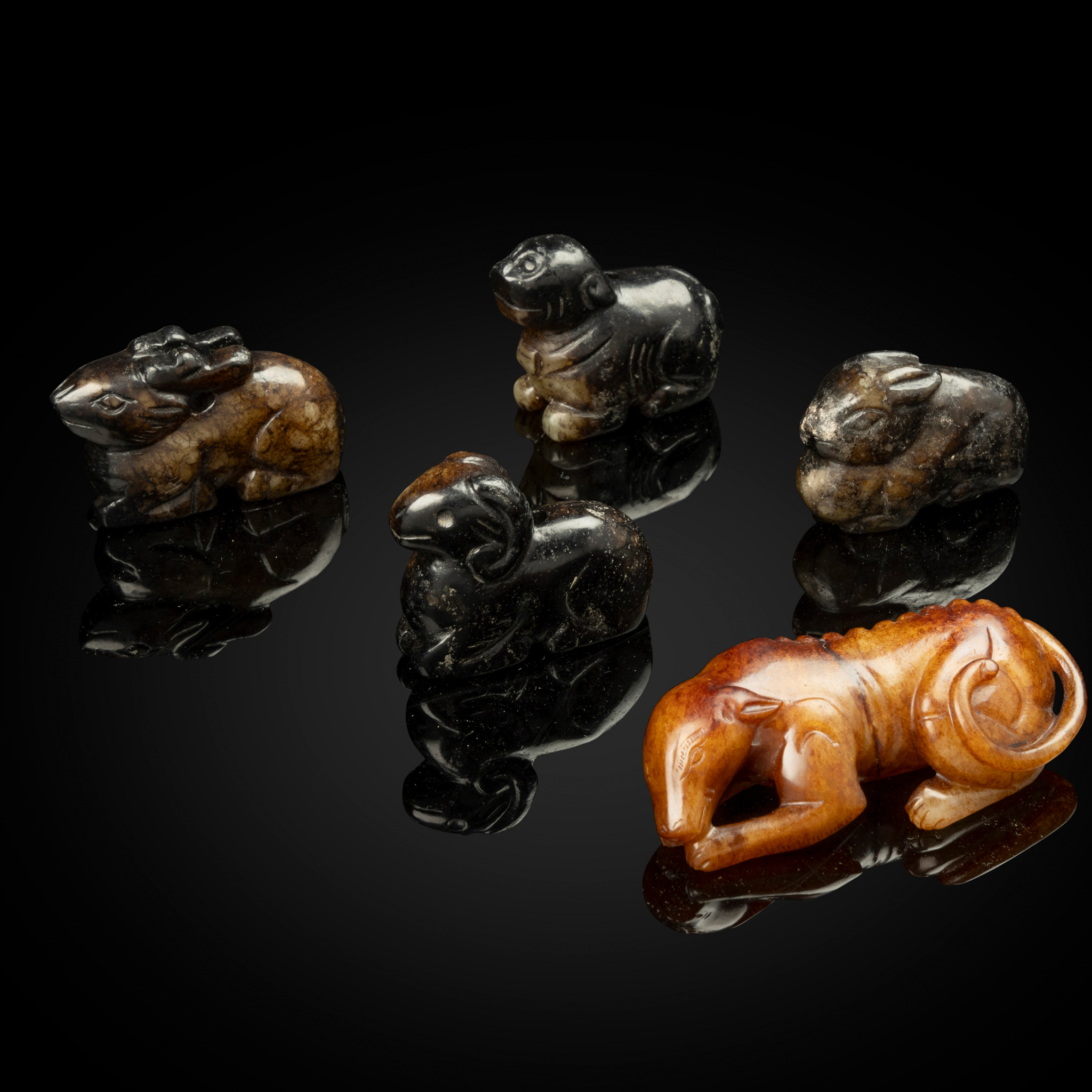GROUP OF FIVE CHINESE JADE CARVINGS OF ANIMALS